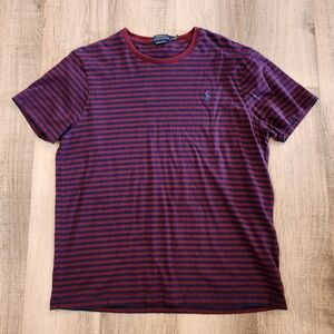 Polo Ralph Lauren Custom Slim Fit Striped T-Shirt Mens XL Red Blue Cotton Casual